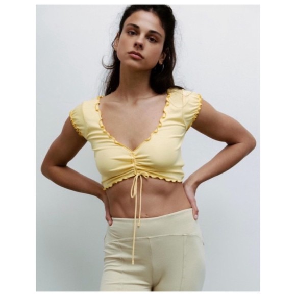 Urban Outfitters Tops - OUT FROM UNDER Antique White Short Sleeve Tie Front Crop Top